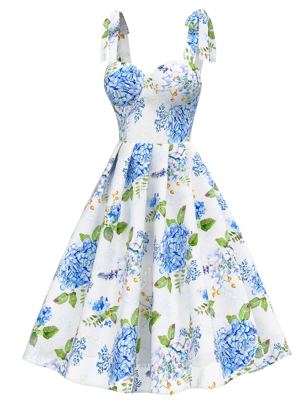 Blue 1950s Floral Organza Lace-Up Dress - Image 2