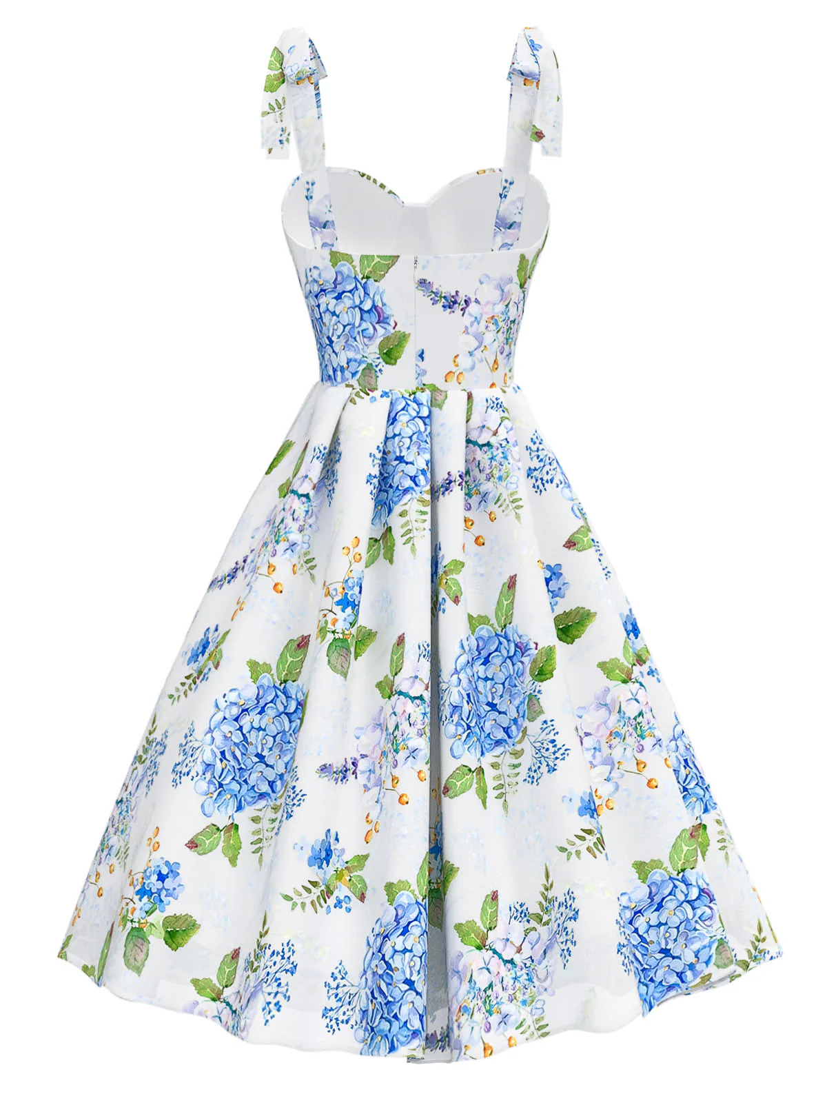 Blue 1950s Floral Organza Lace-Up Dress - Image 3