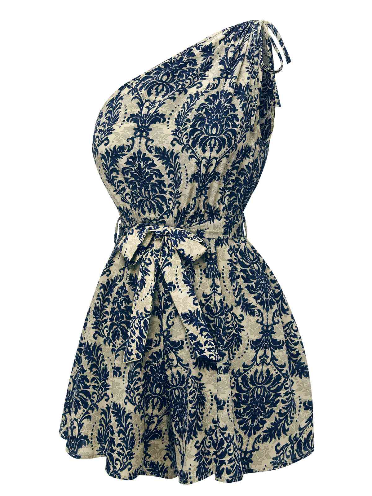 Blue 1950s Floral Print One Shoulder Romper - Image 2