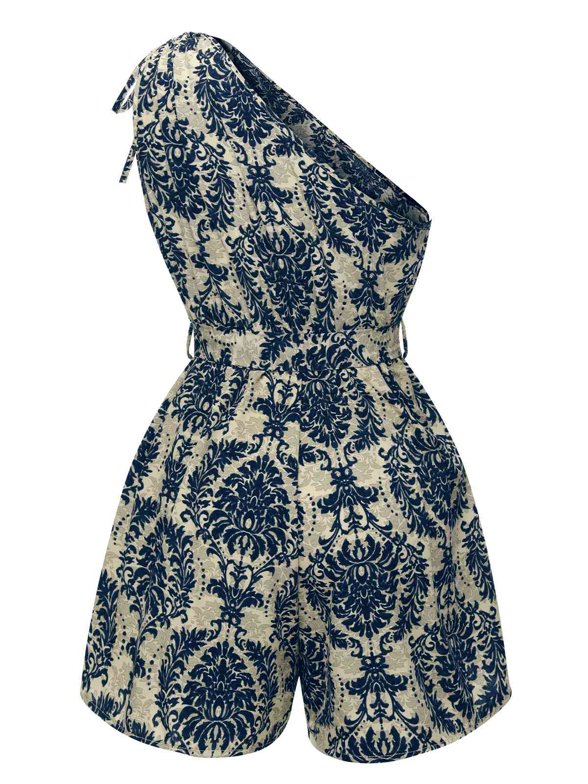 Blue 1950s Floral Print One Shoulder Romper - Image 3