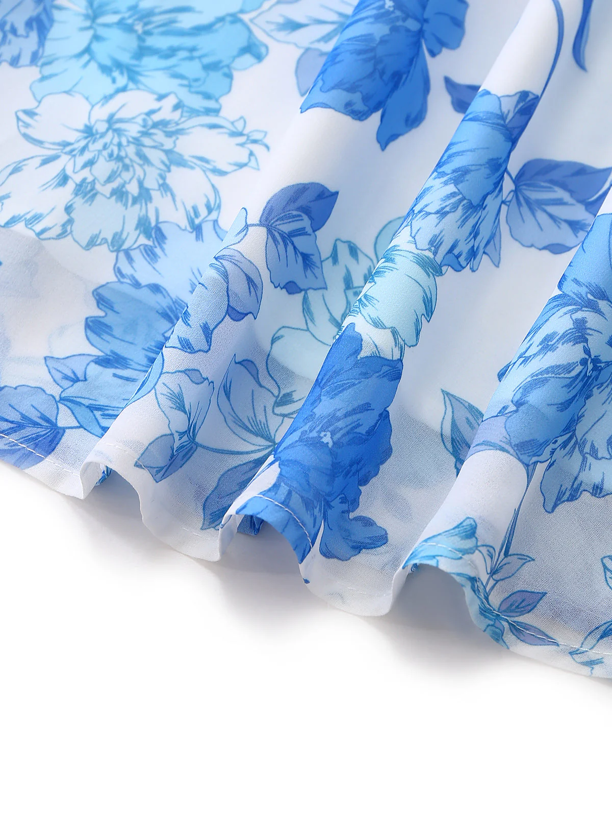 Blue 1950s Floral Print Ruffle Straps Cutout Maxi Dress - Image 6