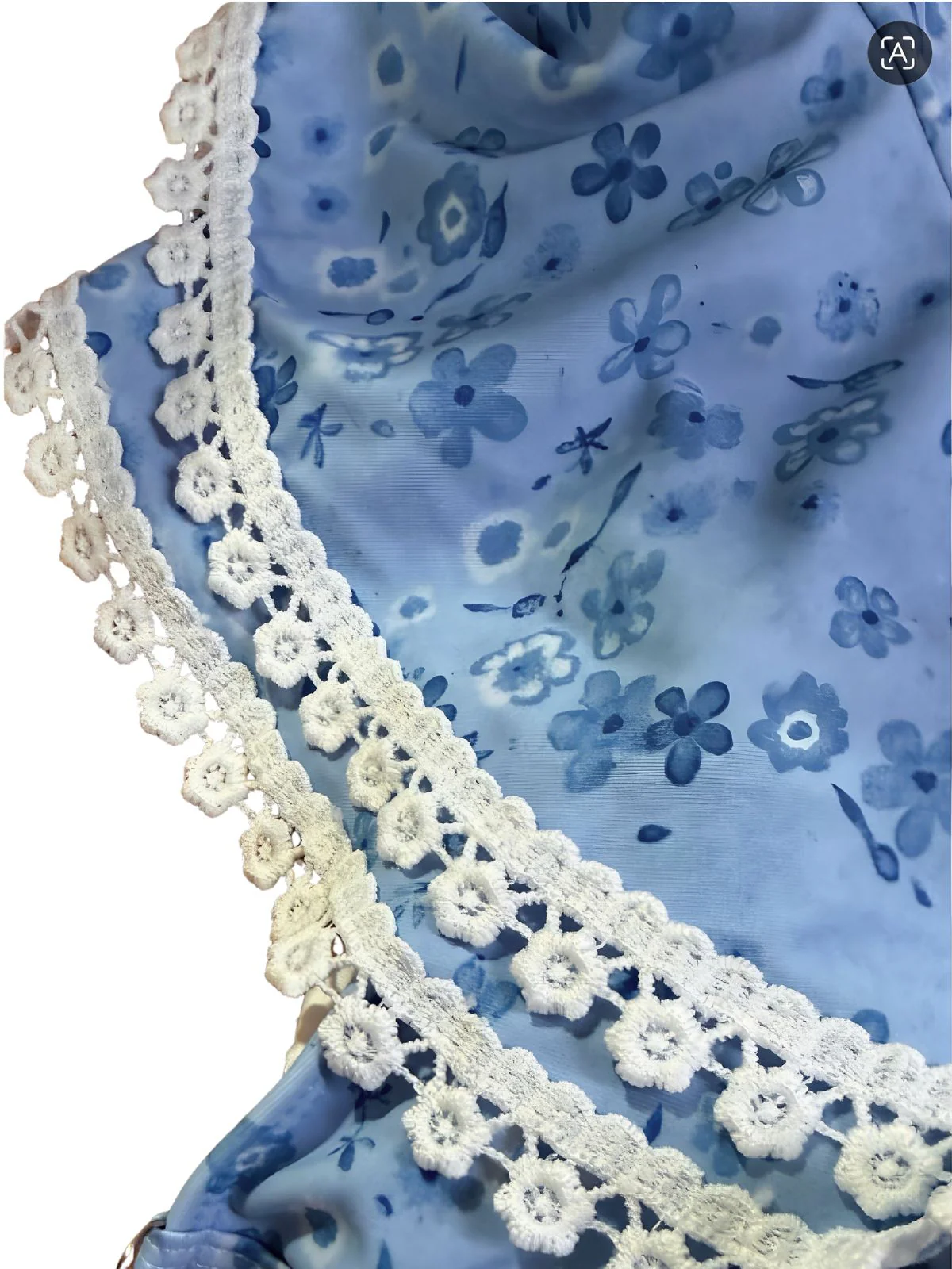 Blue 1950s Floral Ruffle Strap Lace-Trim Bikini Set - Image 8