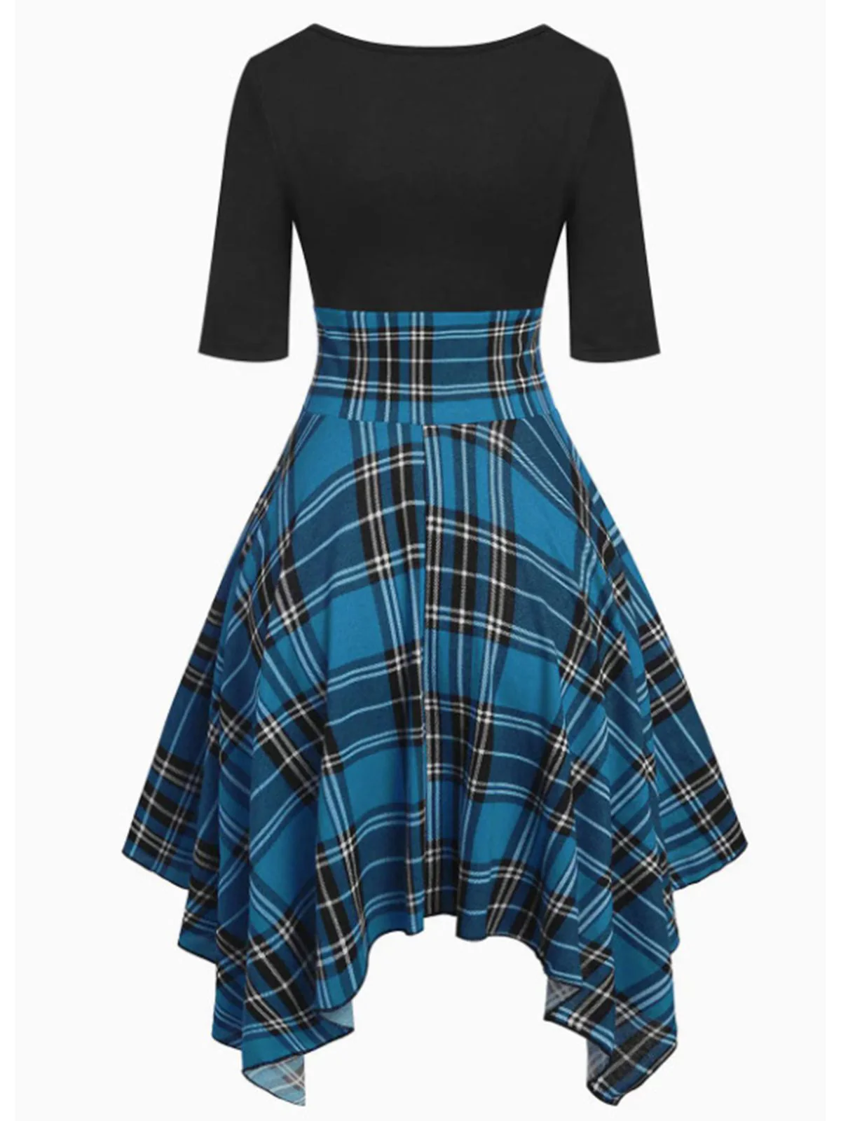Blue 1950s Gingham Patchwork Dress - Image 2