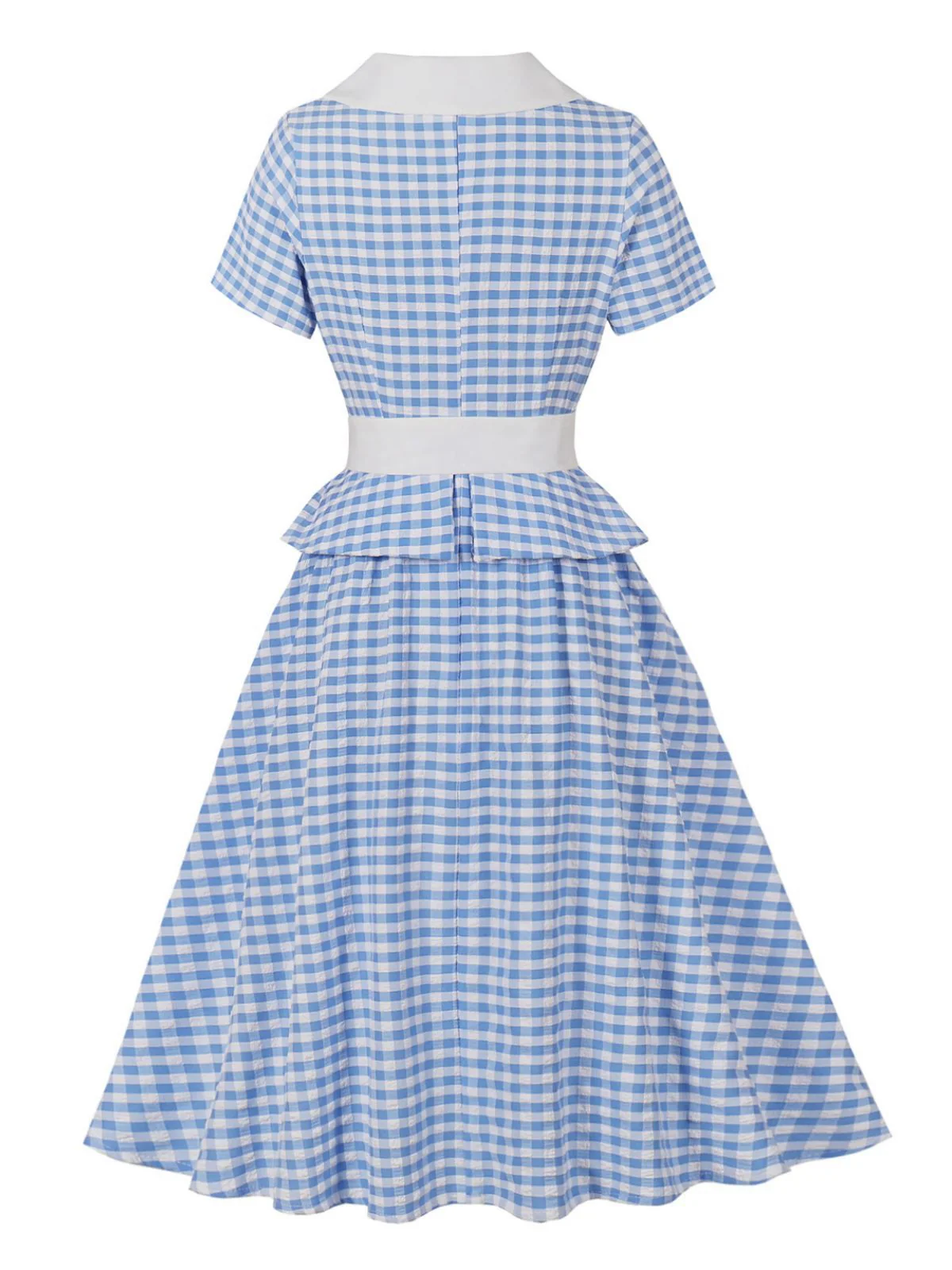 Blue 1950s Gingham Plaid Ruffle Swing Dress - Image 4