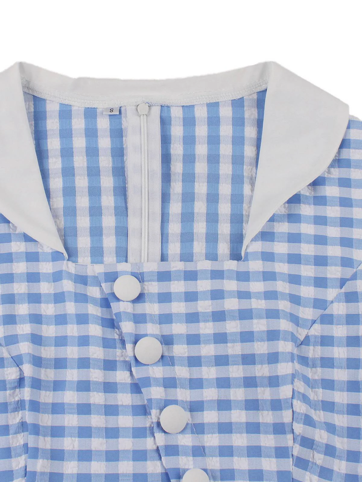 Blue 1950s Gingham Plaid Ruffle Swing Dress - Image 5