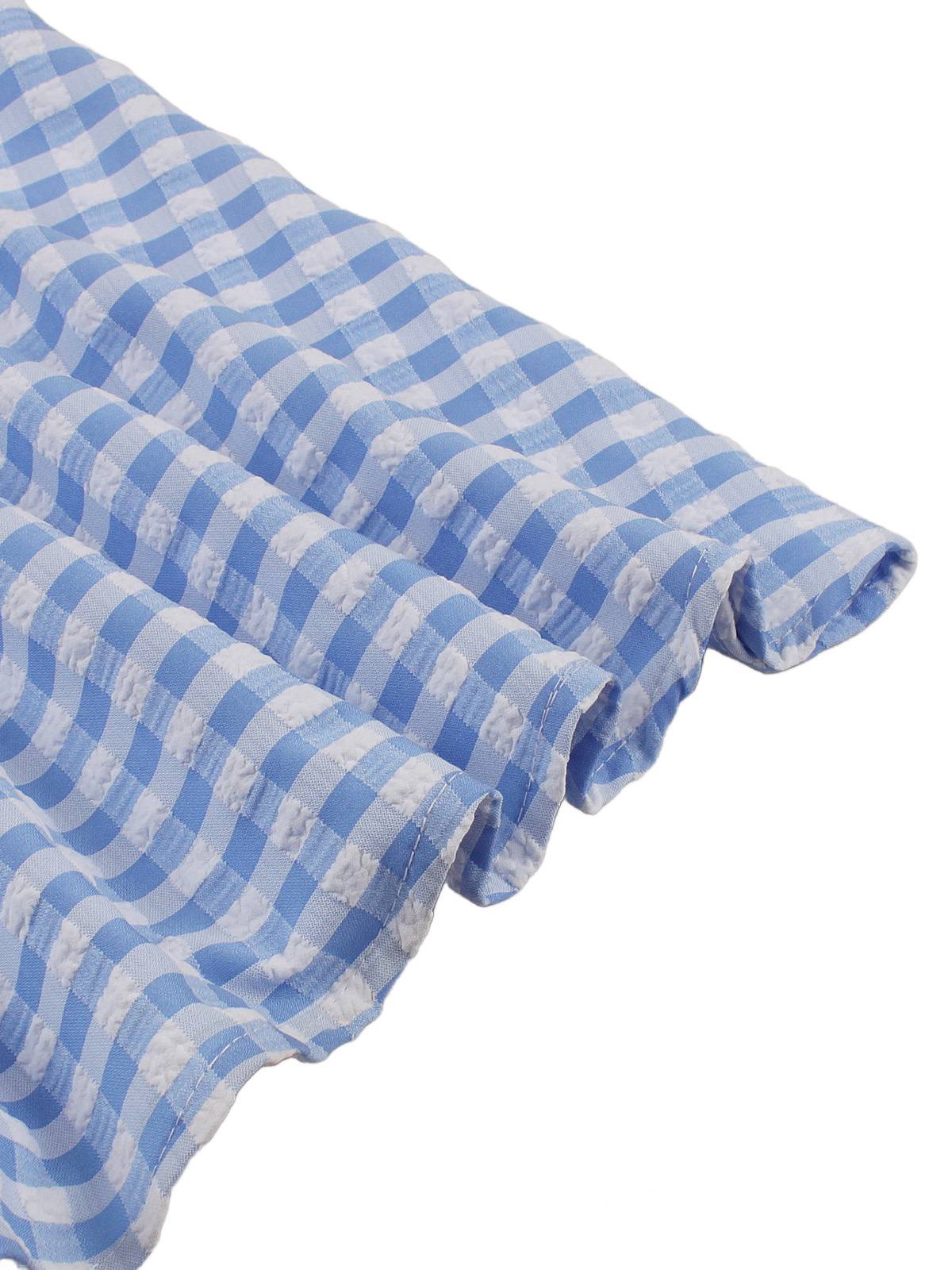 Blue 1950s Gingham Plaid Ruffle Swing Dress - Image 6