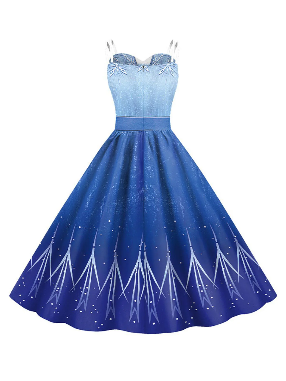 Blue 1950s Halloween Elsa Sequined Snowflake Spaghetti Strap Dress - Image 2