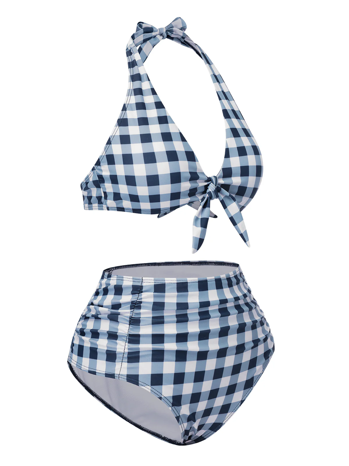 Blue 1950s Halter High-Waist Plaids Swimsuit - Image 2