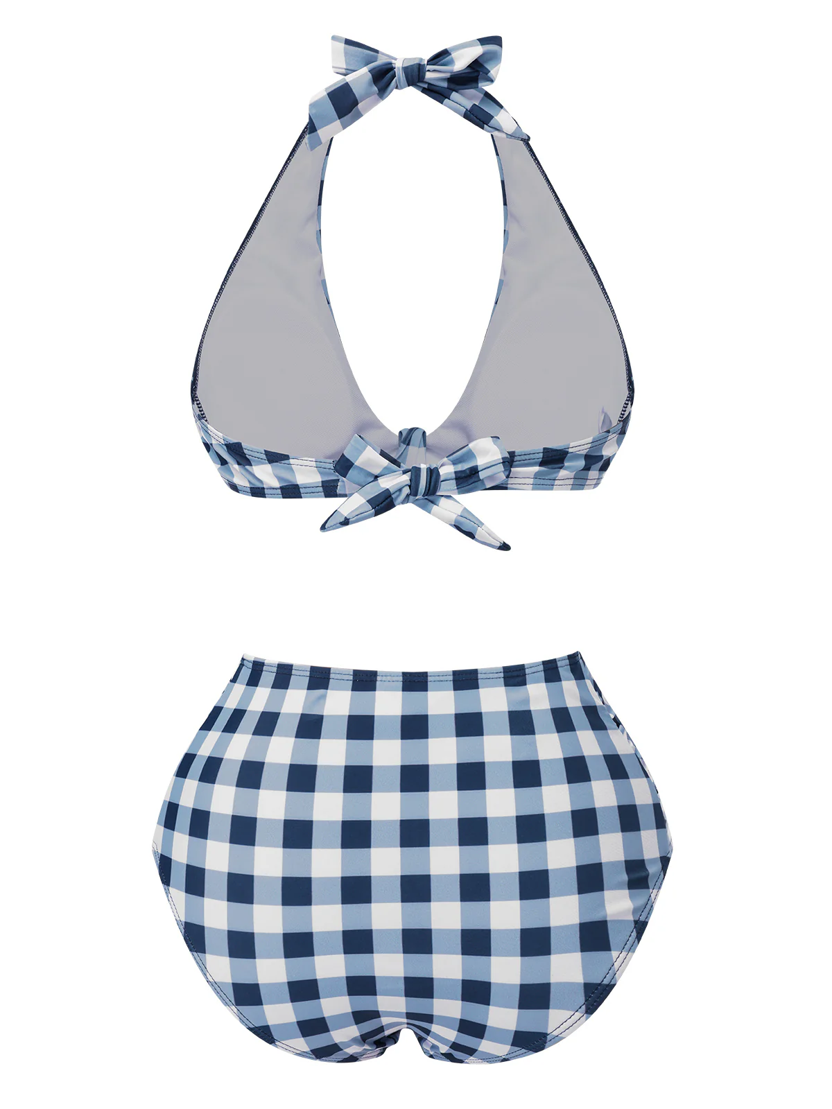 Blue 1950s Halter High-Waist Plaids Swimsuit - Image 3