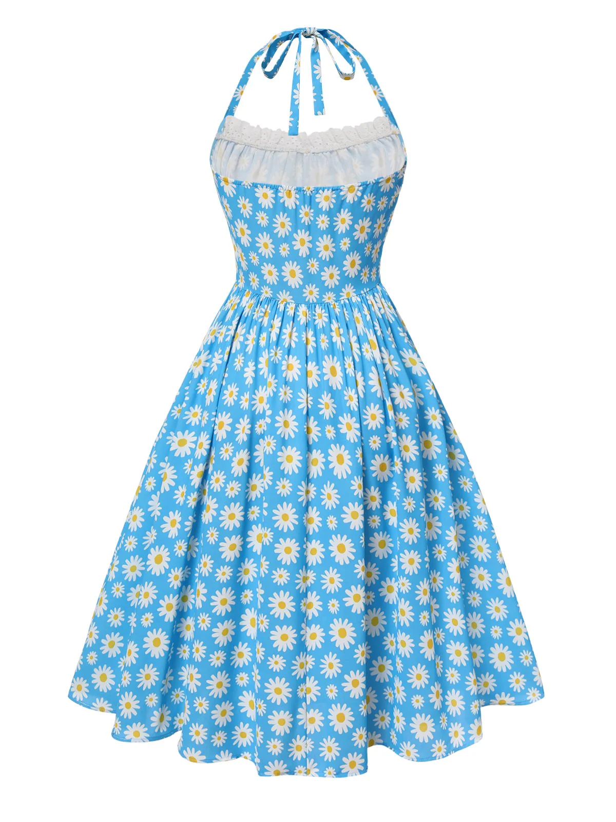 Blue 1950s Halter Lace Daisy Dress - Image 6