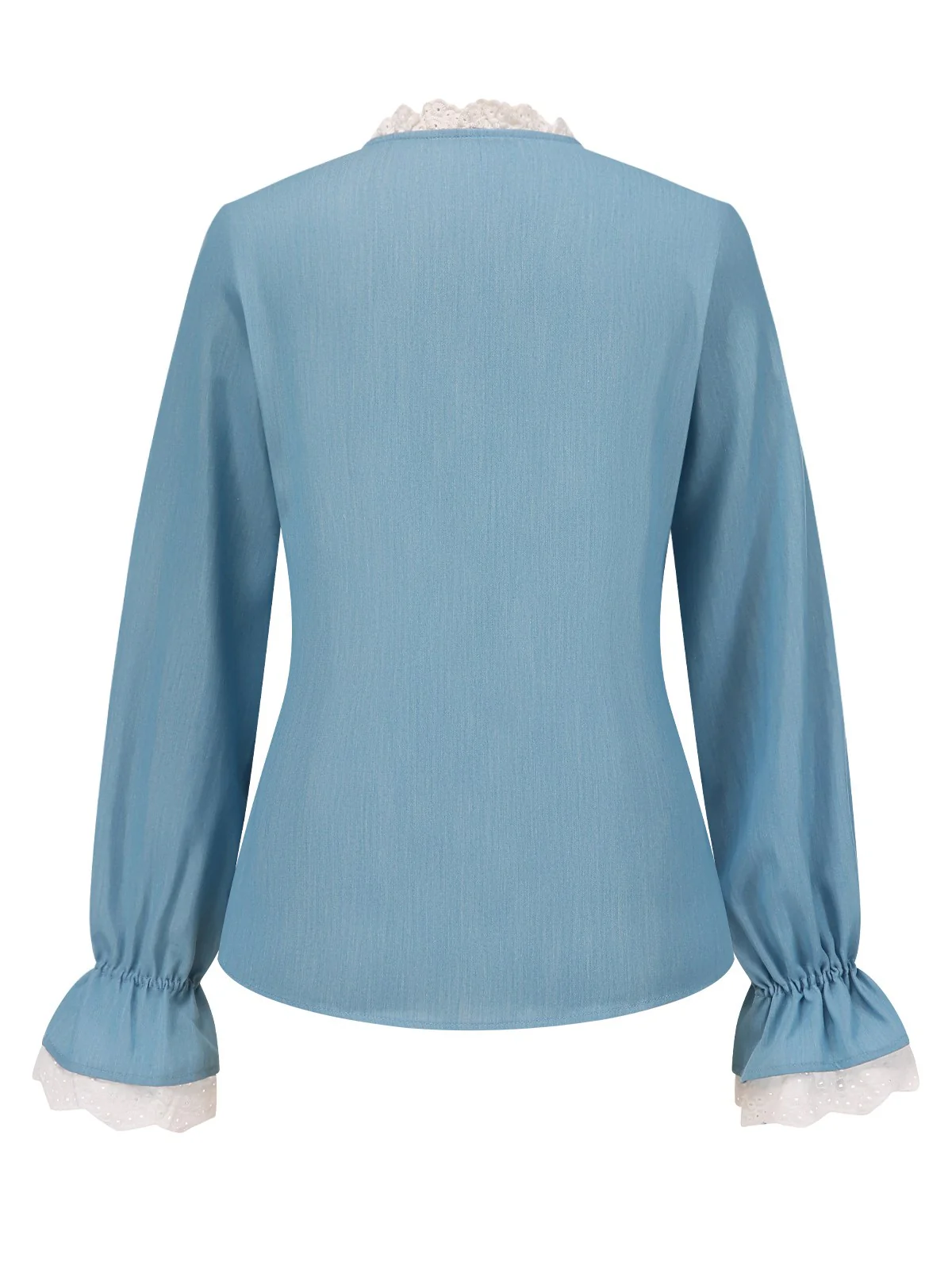 Blue 1950s Lace Trim Buttoned Blouse - Image 2