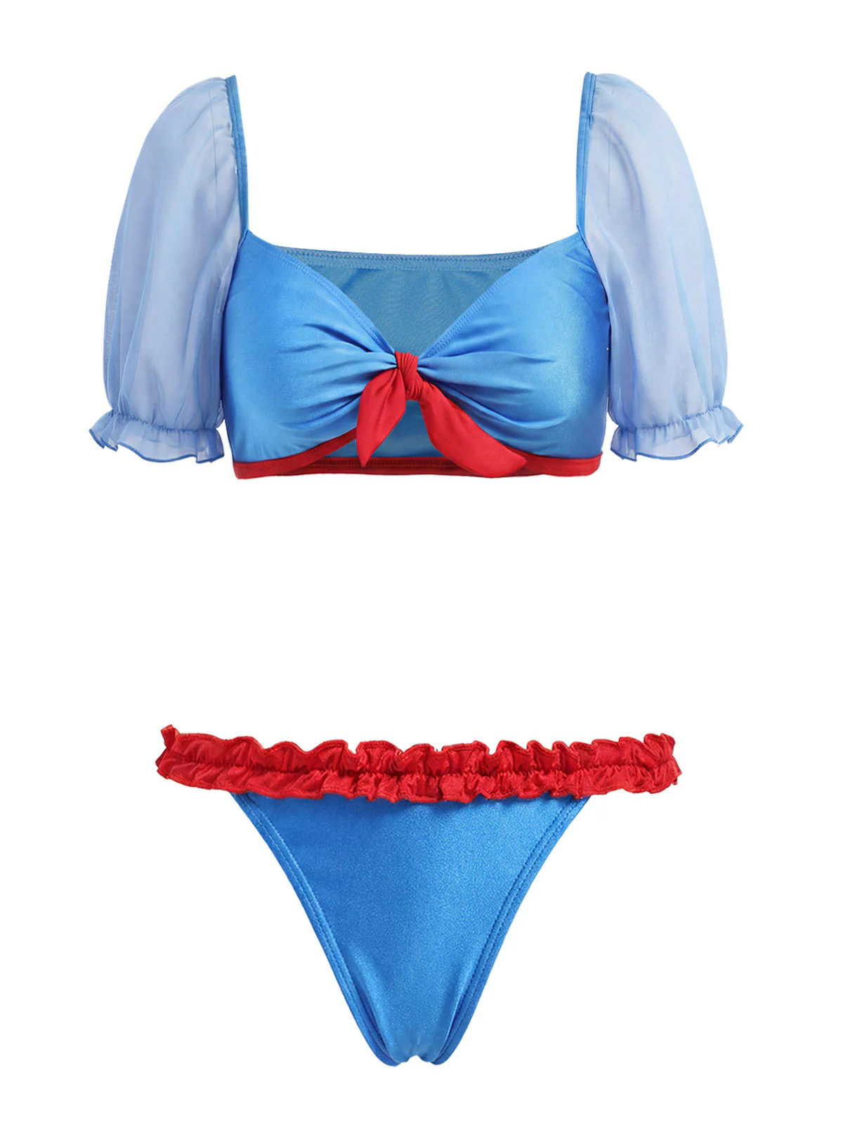 [Pre-Sale] Blue 1950s Mesh Bow Sweetheart Bikini Set - Image 2
