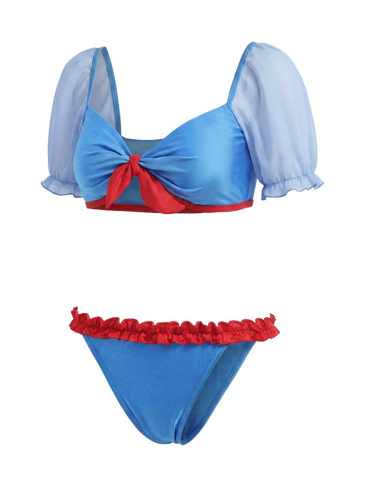 [Pre-Sale] Blue 1950s Mesh Bow Sweetheart Bikini Set - Image 3