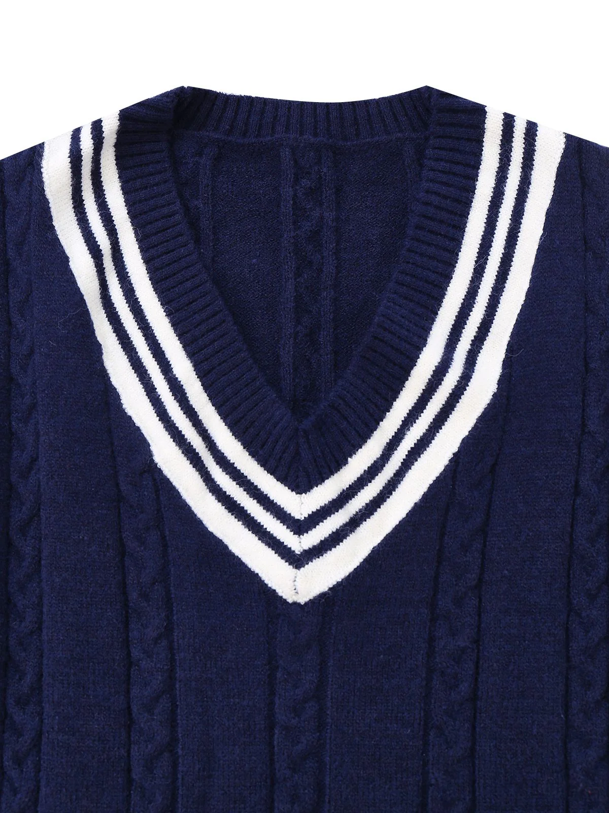 Blue 1950s Nautical Knit V-Neck Striped Sweater - Image 4