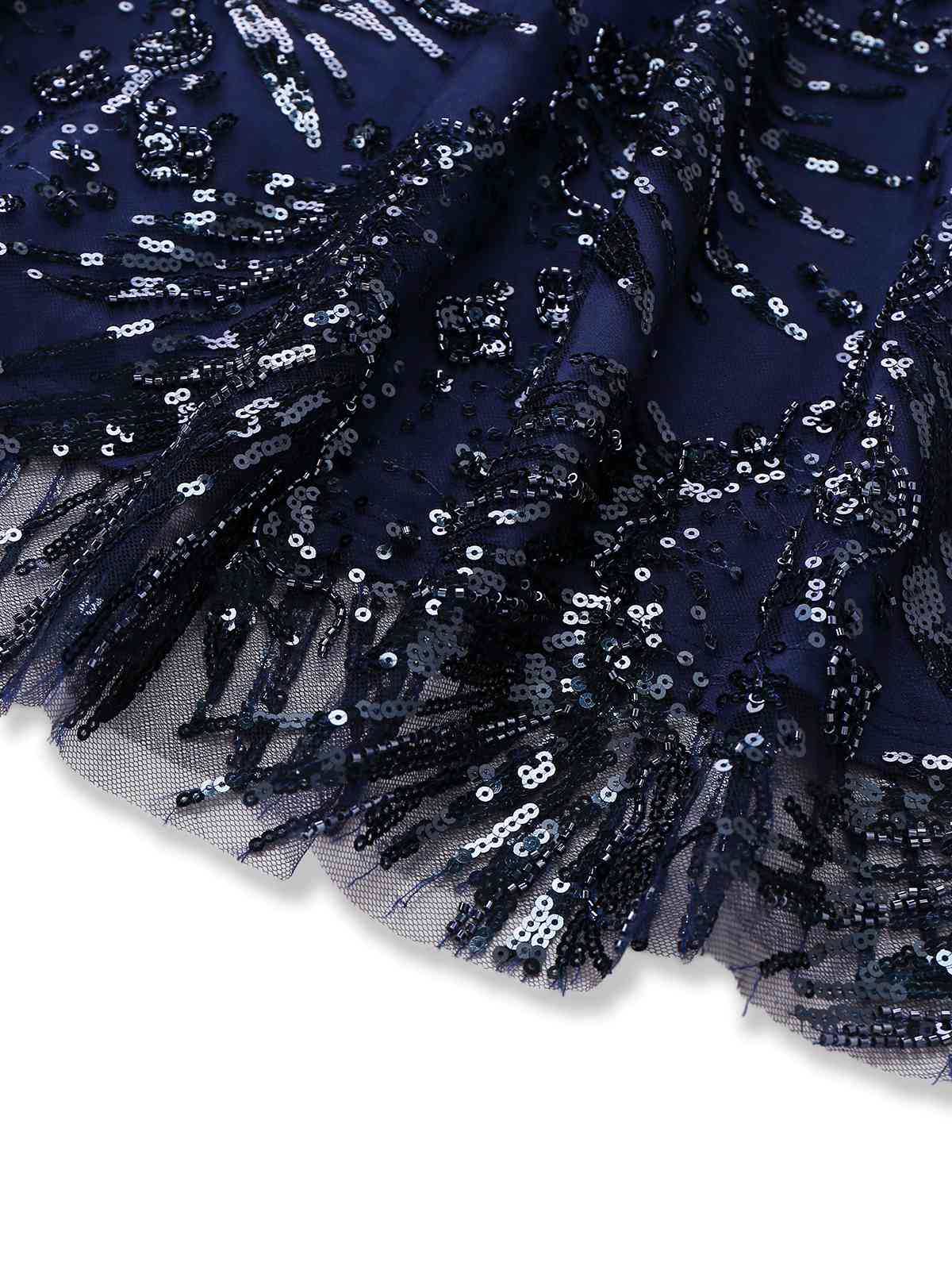 [Pre-Sale] Blue 1950s Off-Shoulder Embroidered Sequin Floral Dress - Image 7
