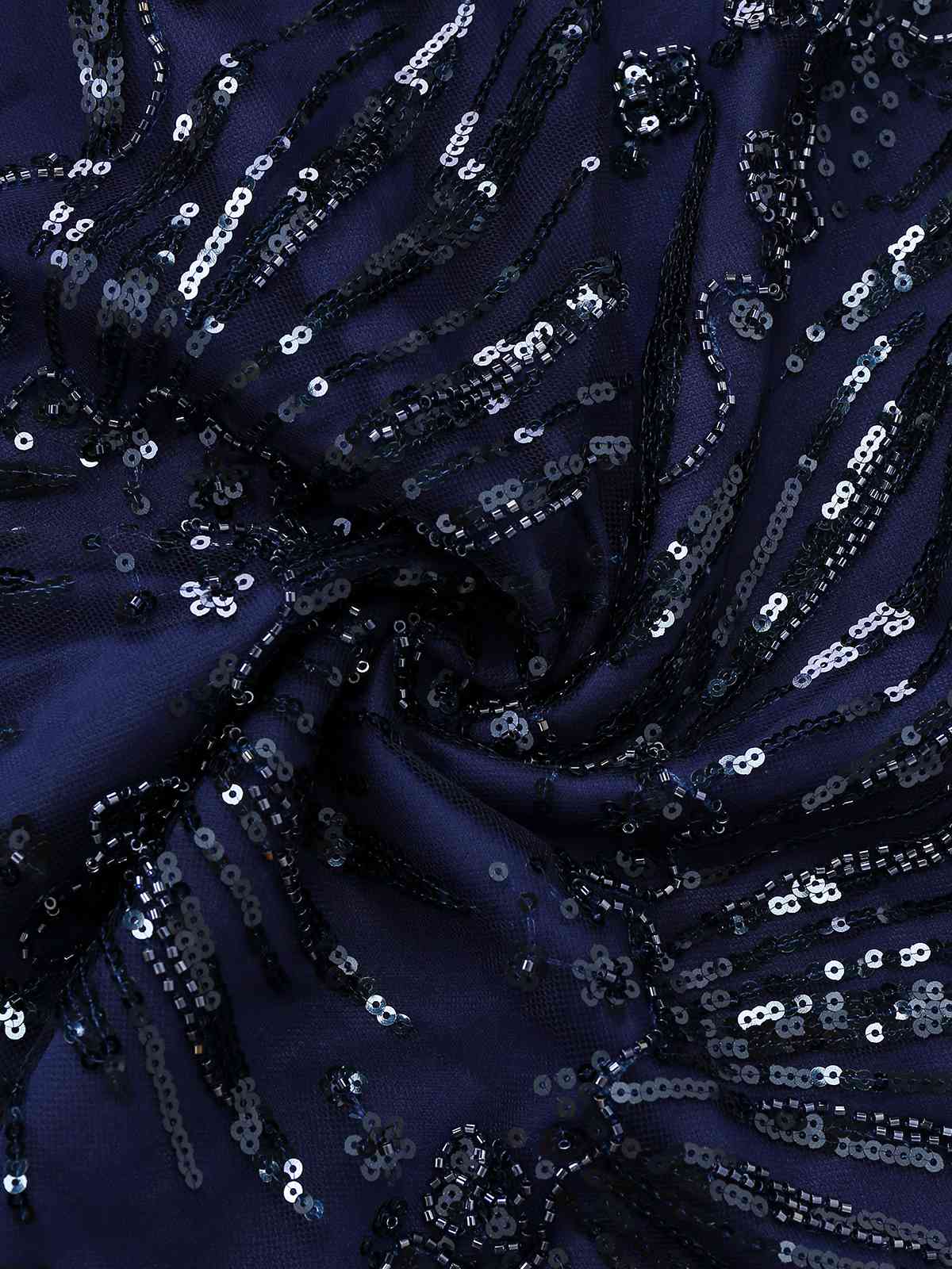 [Pre-Sale] Blue 1950s Off-Shoulder Embroidered Sequin Floral Dress - Image 8
