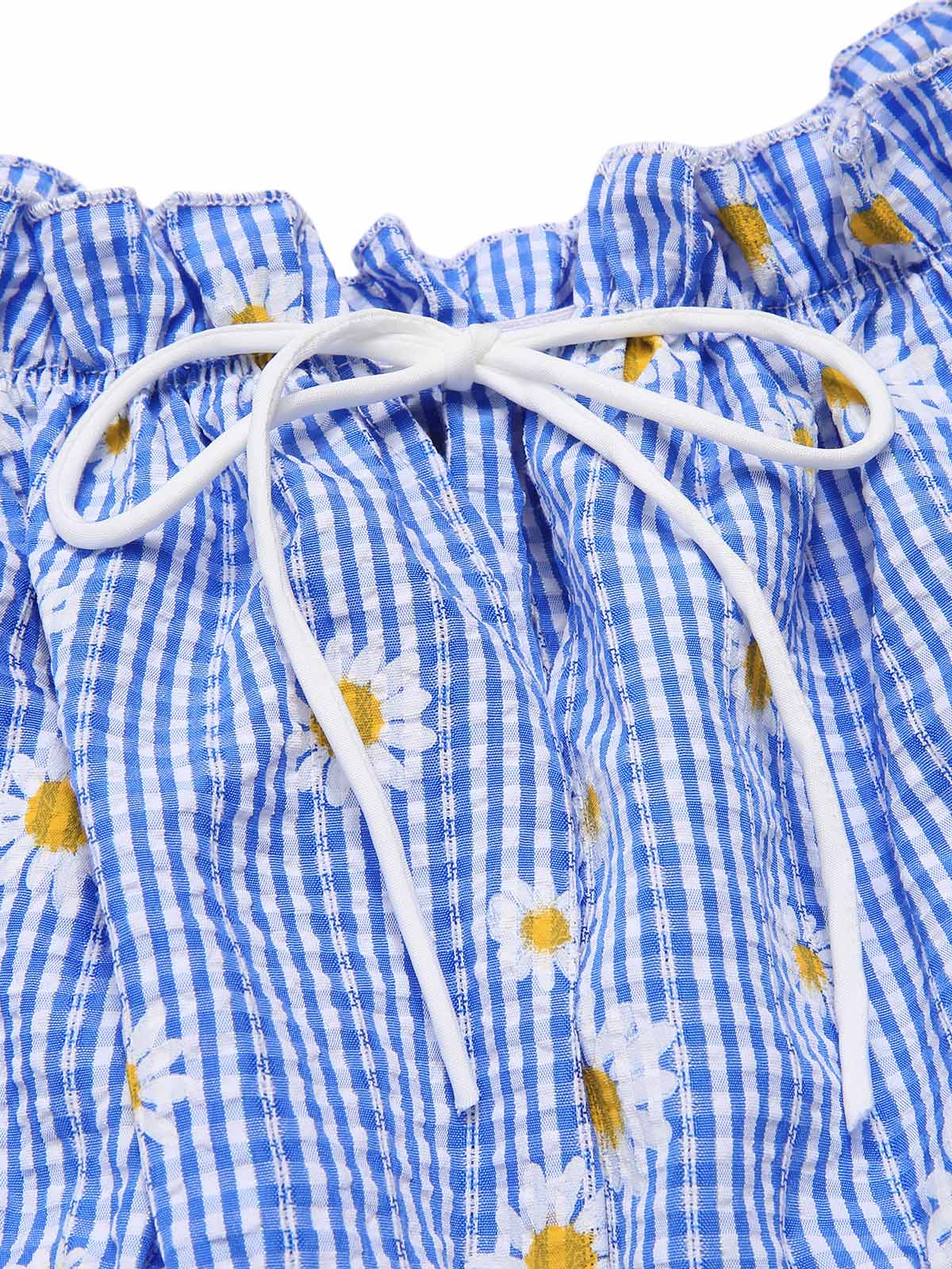 Blue 1950s Off-Shoulder Plaids Daisy Lace-Up Dress - Image 5