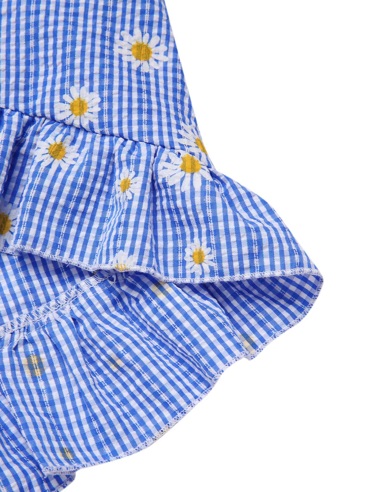 Blue 1950s Off-Shoulder Plaids Daisy Lace-Up Dress - Image 7