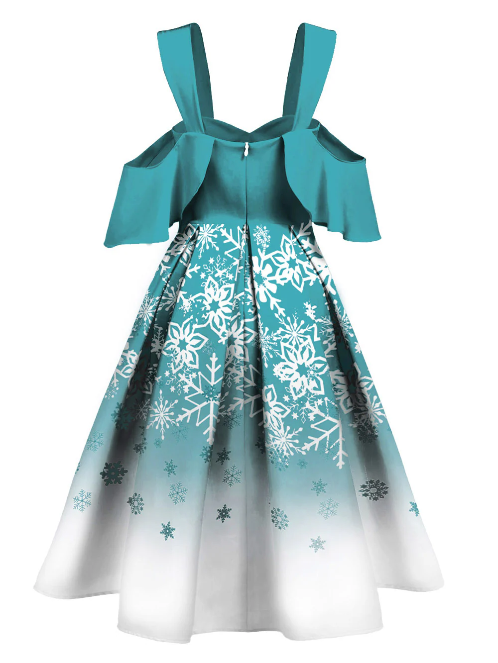 Blue 1950s Off Shoulder Snowflake Dress - Image 3
