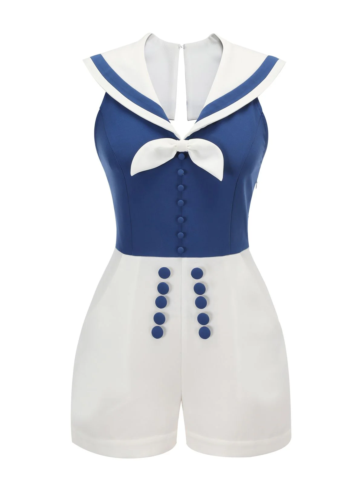 Blue 1950s Patchwork Halter Navy Romper - Image 2