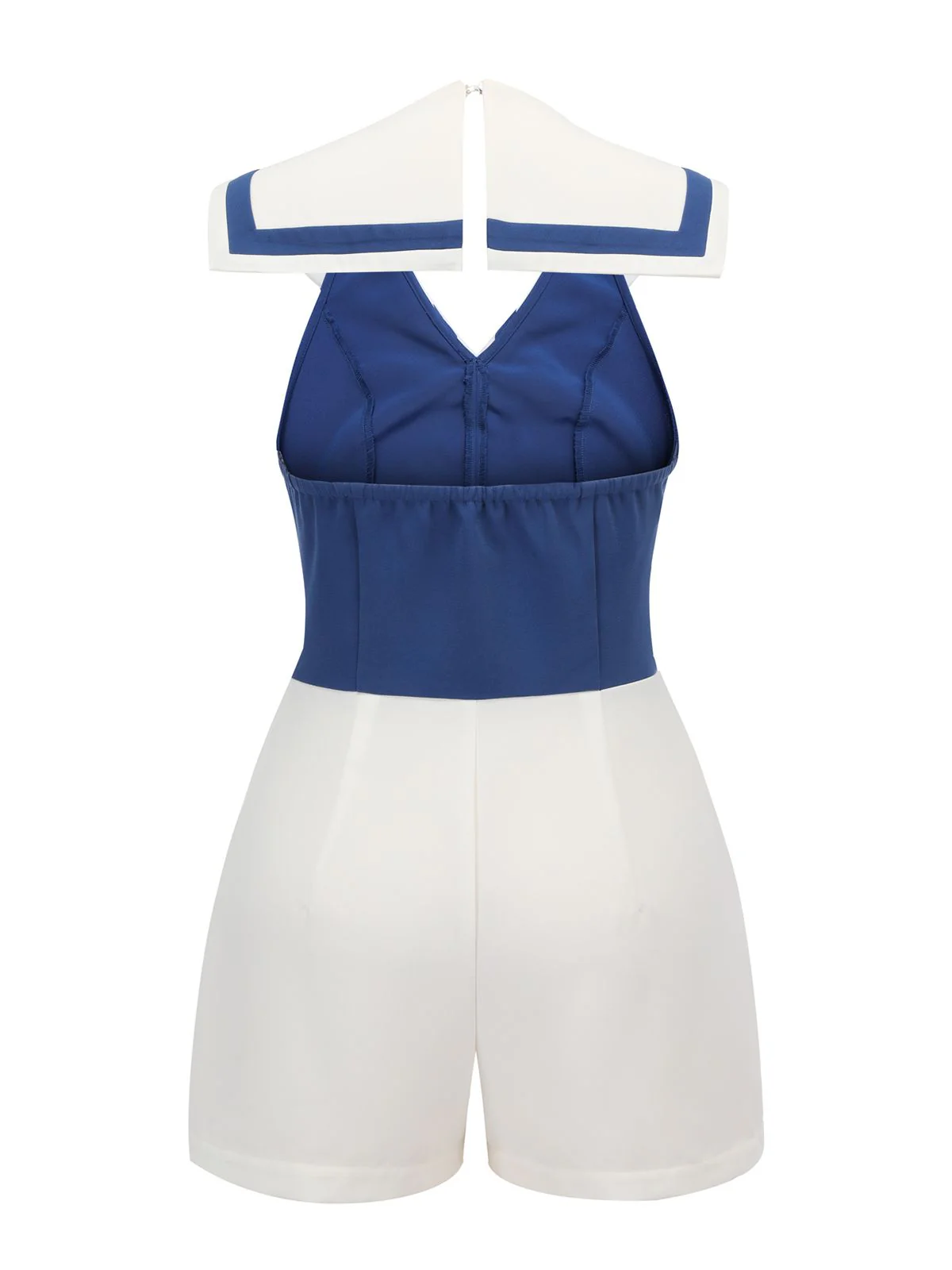 Blue 1950s Patchwork Halter Navy Romper - Image 4