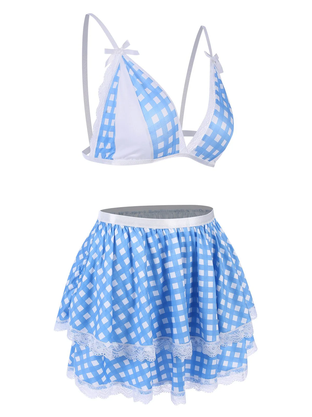 Blue 1950s Pin Check Straps Pajama - Image 2