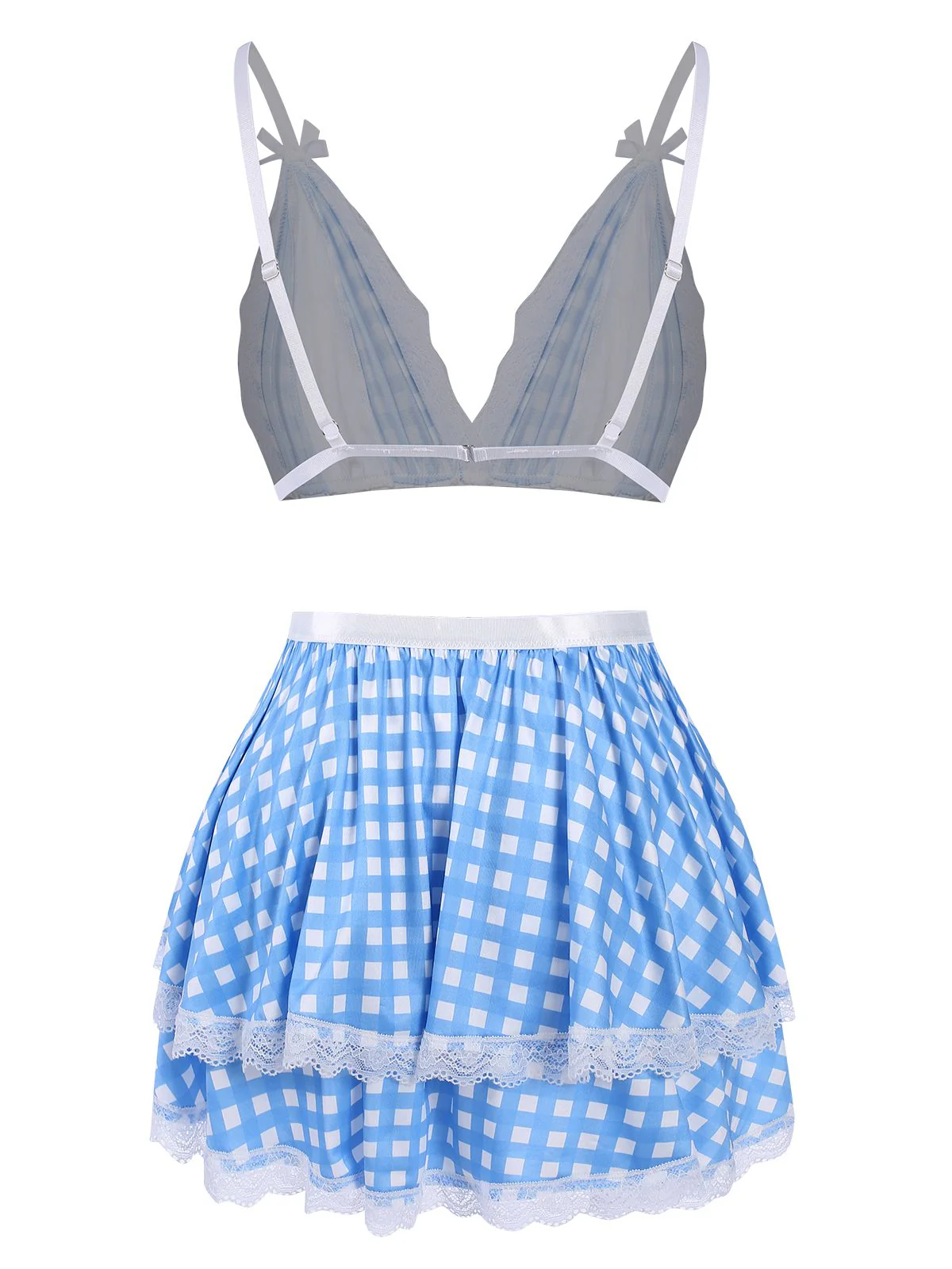 Blue 1950s Pin Check Straps Pajama - Image 3