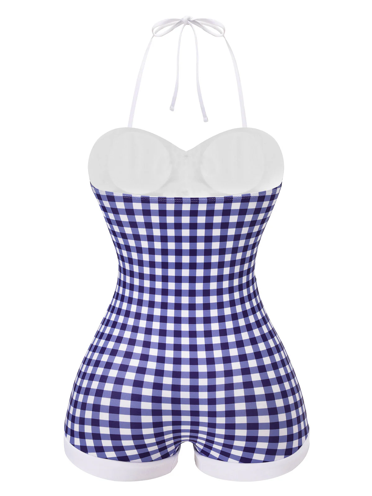 Blue 1950s Plaid Floral Swimsuit - Image 4