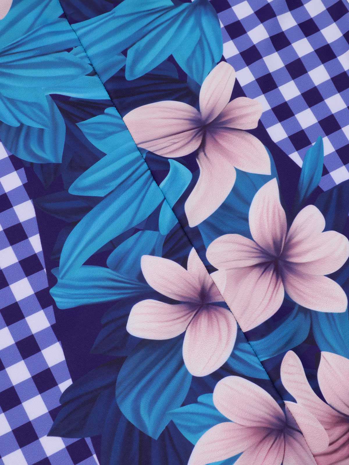 Blue 1950s Plaid Floral Swimsuit - Image 5