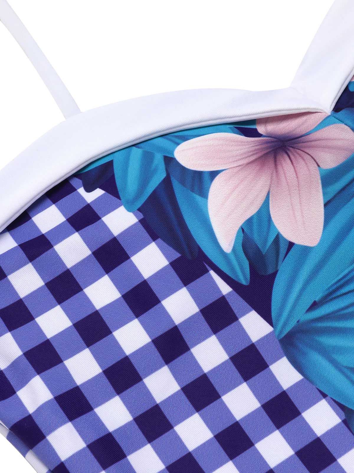 Blue 1950s Plaid Floral Swimsuit - Image 6