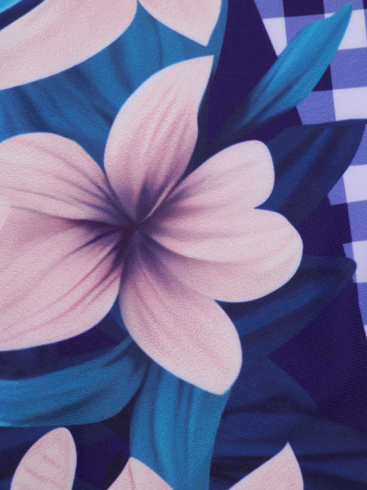 Blue 1950s Plaid Floral Swimsuit - Image 7