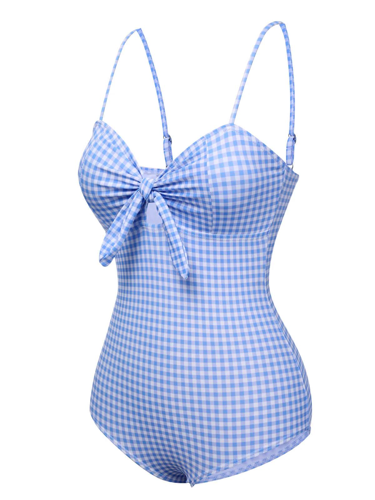 Blue 1950s Plaid Knot Strap Swimsuit - Image 2