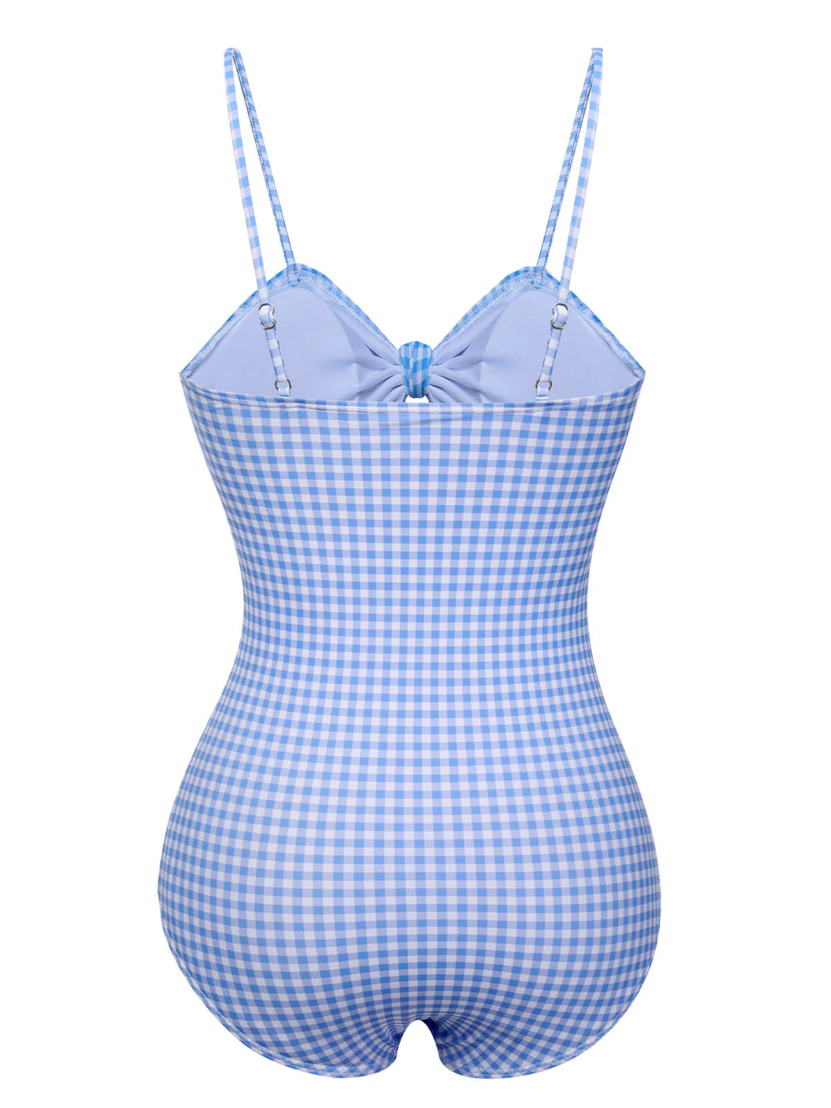 Blue 1950s Plaid Knot Strap Swimsuit - Image 3