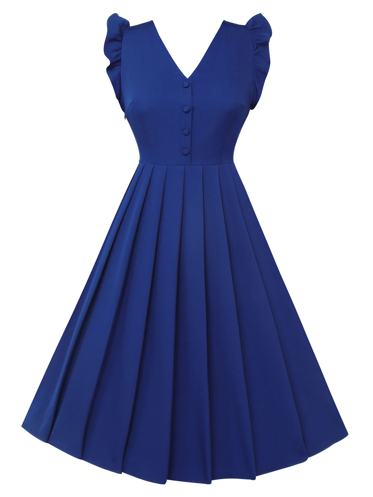 Blue 1950s Pleated Ruffles Vest Dress - Image 2