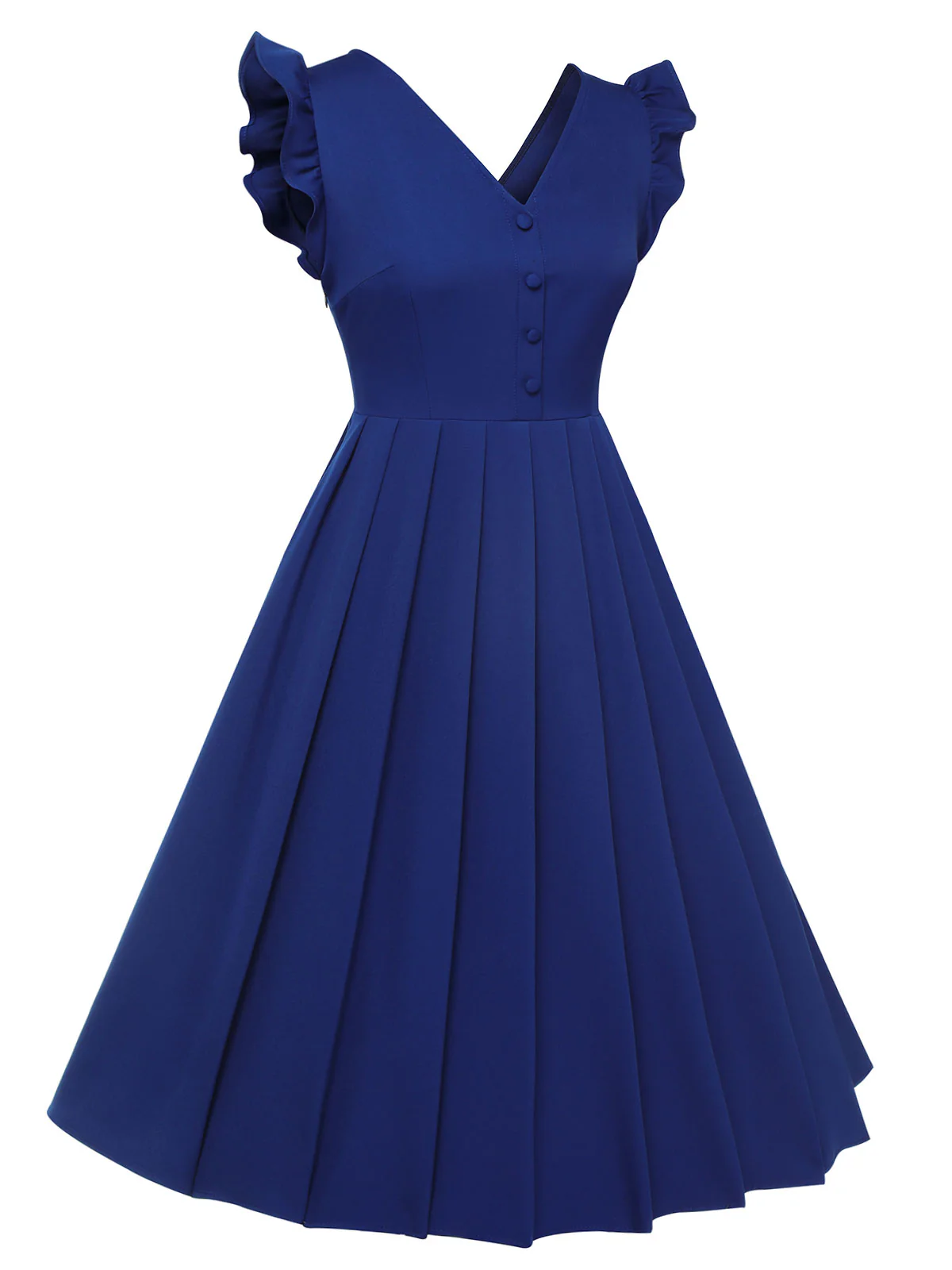 Blue 1950s Pleated Ruffles Vest Dress - Image 3