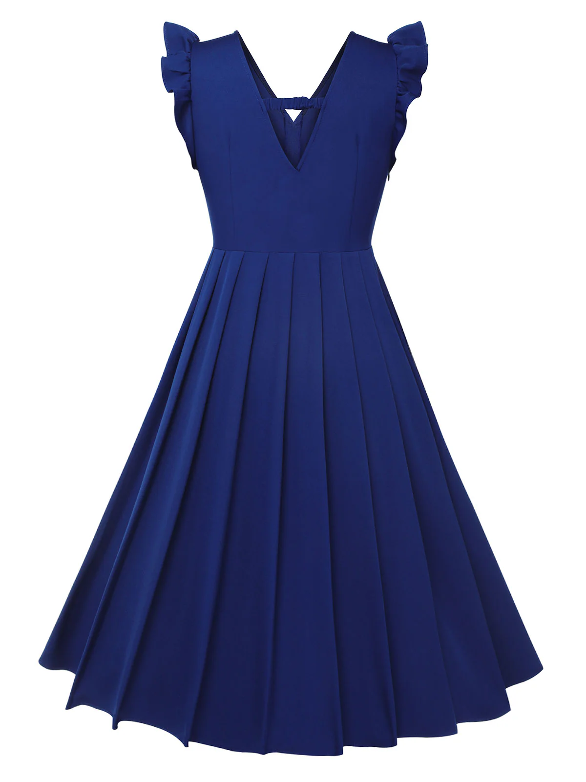 Blue 1950s Pleated Ruffles Vest Dress - Image 4
