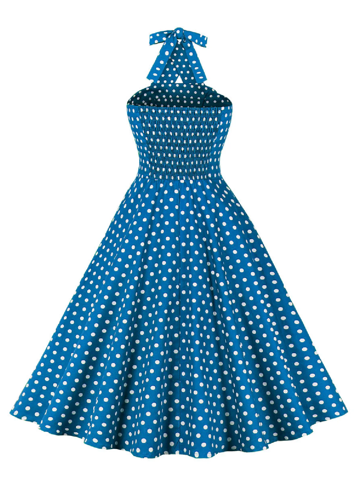 Blue 1950s Polka Dot Halter Dress - Image 2