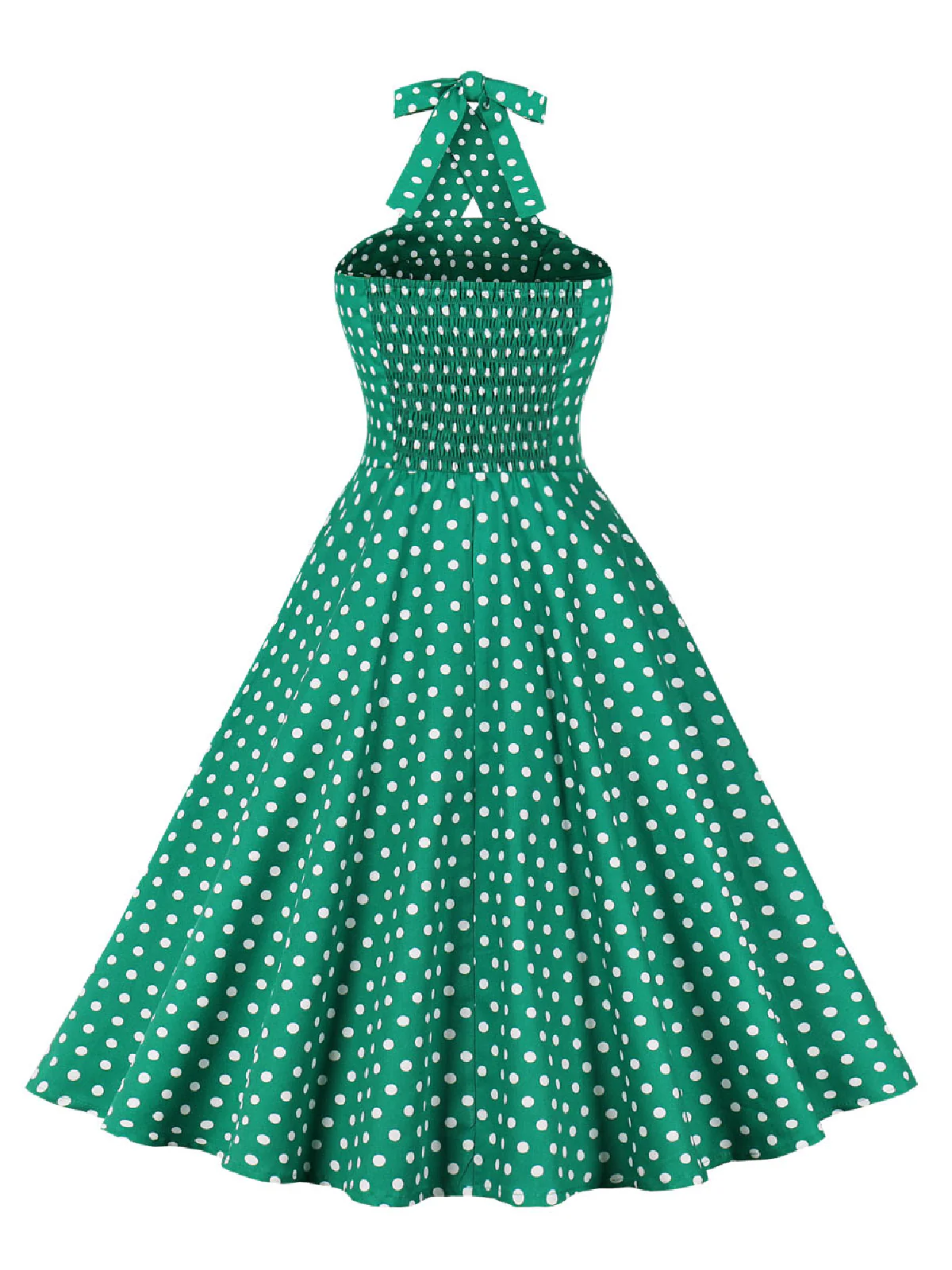 Blue 1950s Polka Dot Halter Dress - Image 3