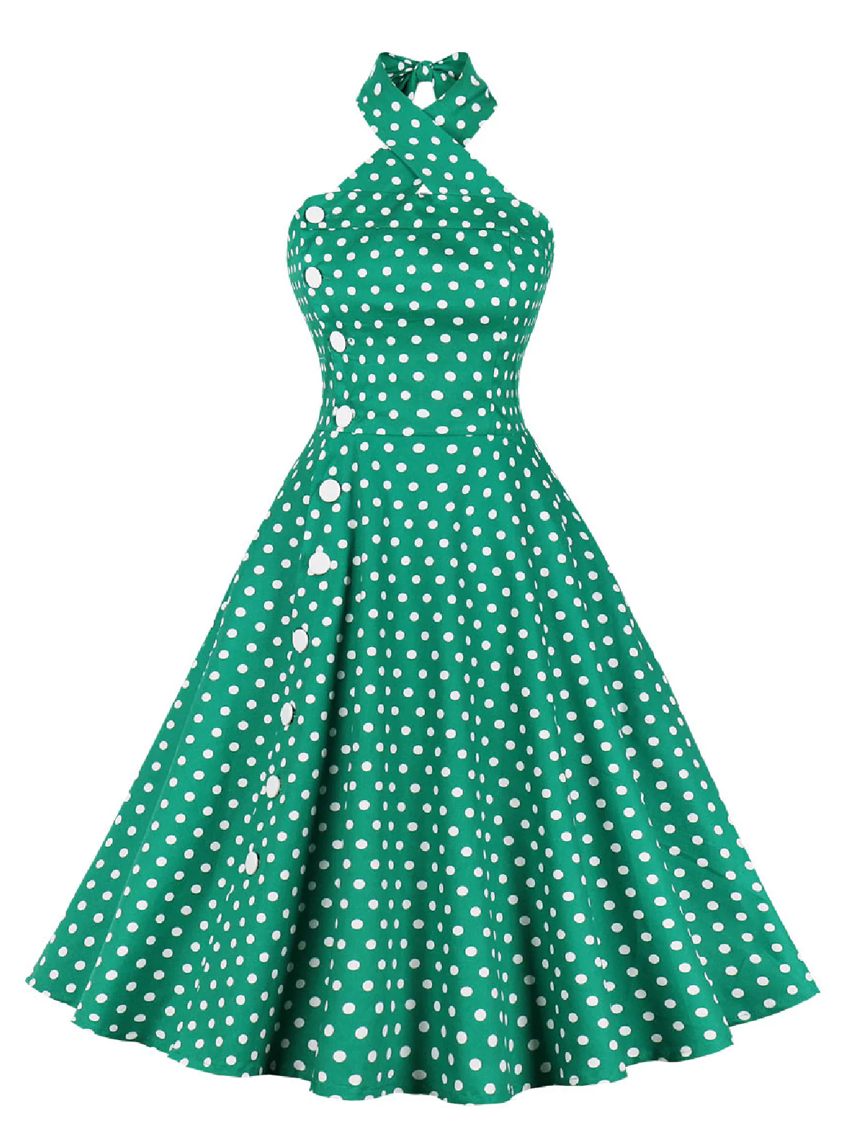 Blue 1950s Polka Dot Halter Dress - Image 4