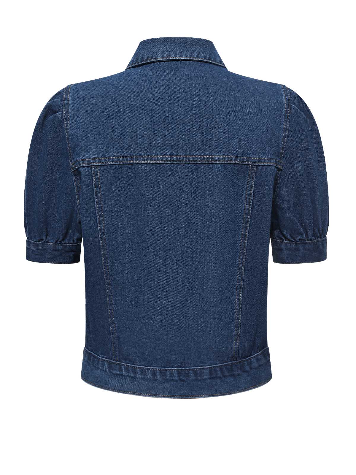 Blue 1950s Puff Sleeve Denim Cropped Coat - Image 2