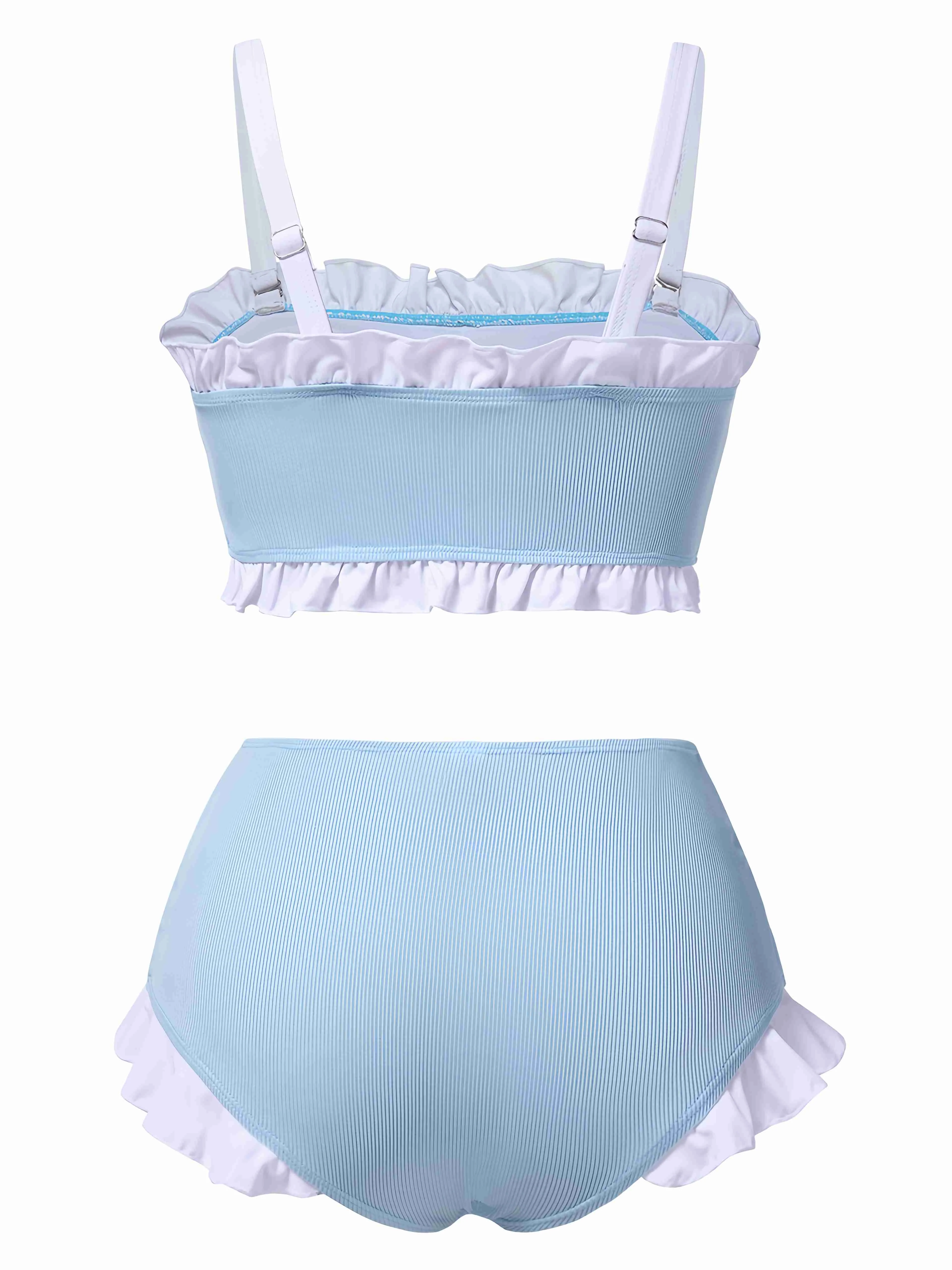 Blue 1950s Ruffled Strap Swimsuit - Image 2