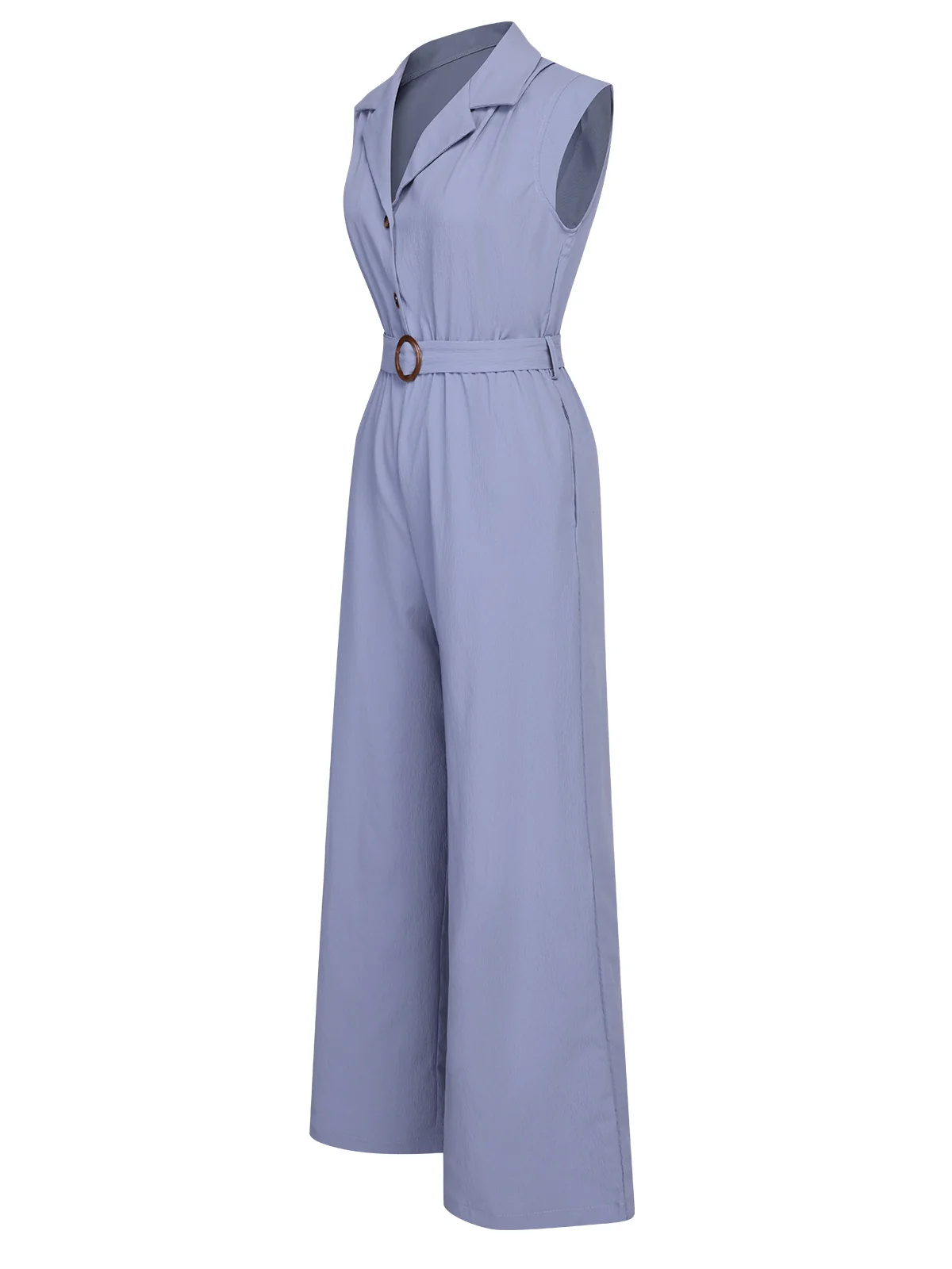 Blue 1950s Solid Cap Sleeves Lapel Jumpsuit - Image 3