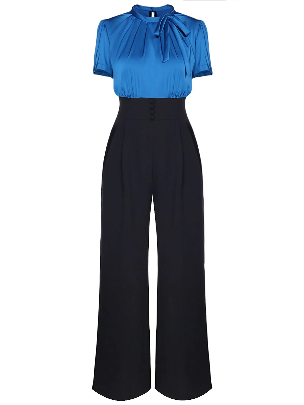 Blue 1930s Solid Lace-up Jumpsuit - Image 2