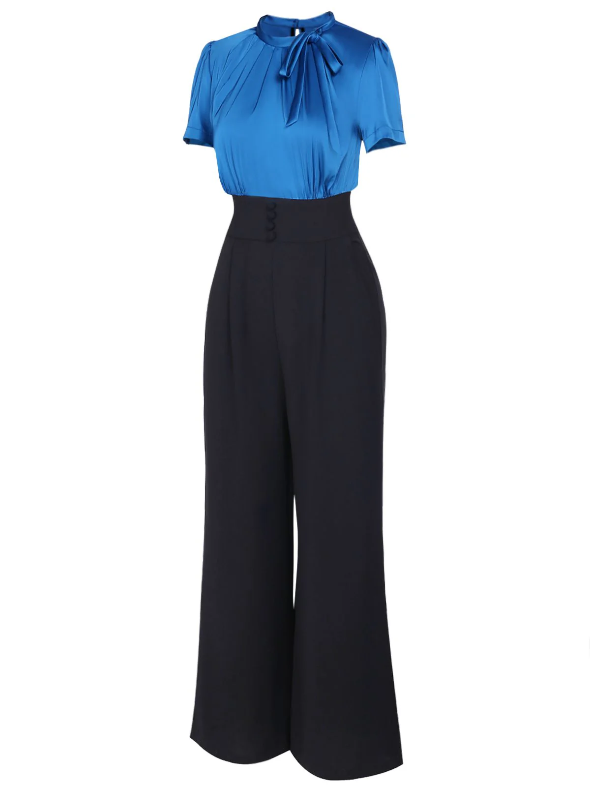 Blue 1930s Solid Lace-up Jumpsuit - Image 3