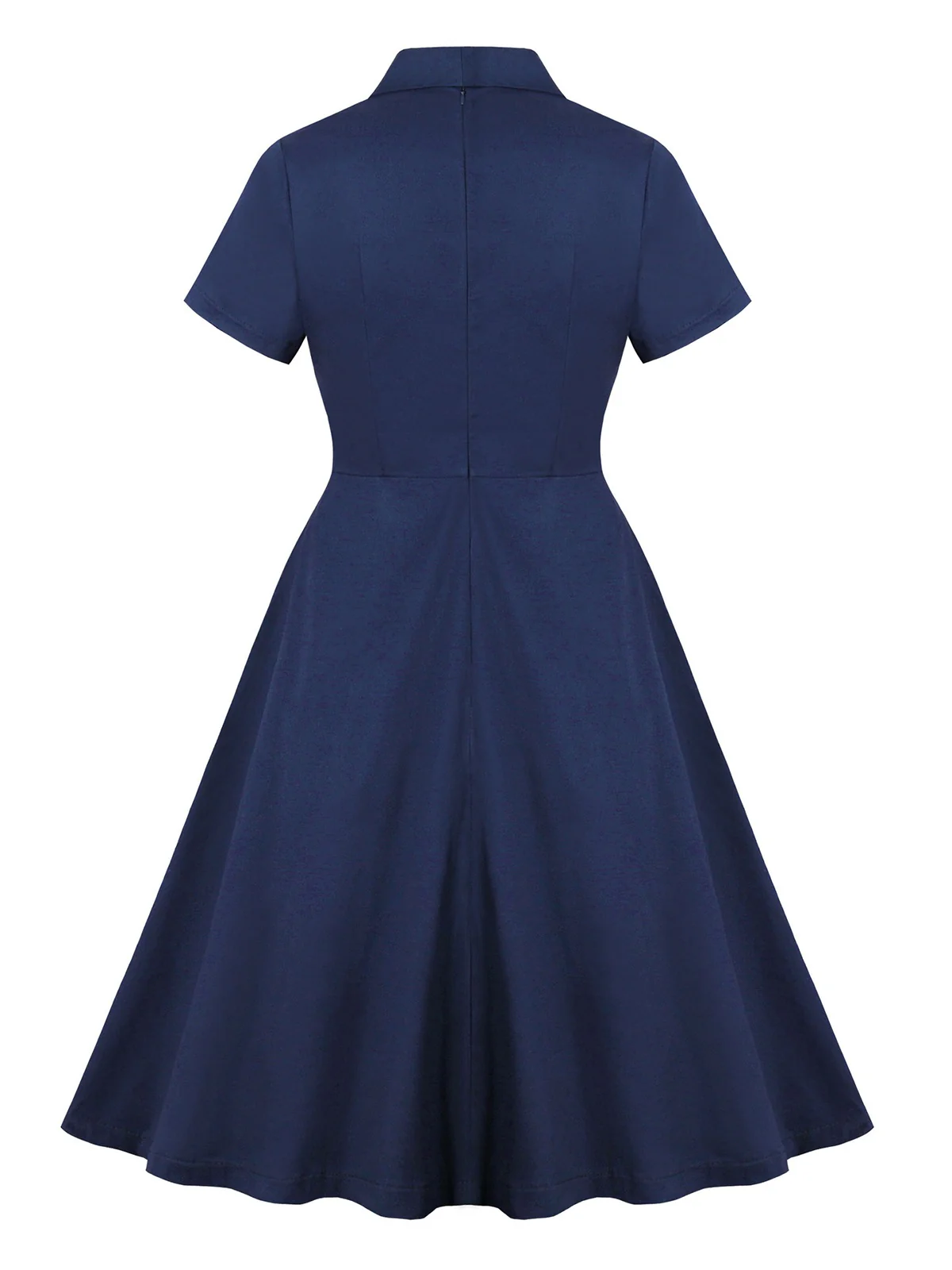 Blue 1950s Lapel Waist-Tie Cotton Dress - Image 2