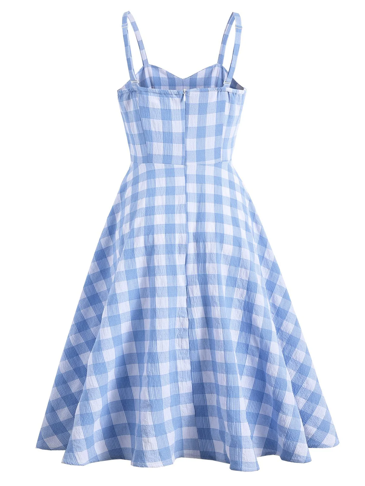 Blue 1950s Spaghetti Strap Plaid Dress - Image 2