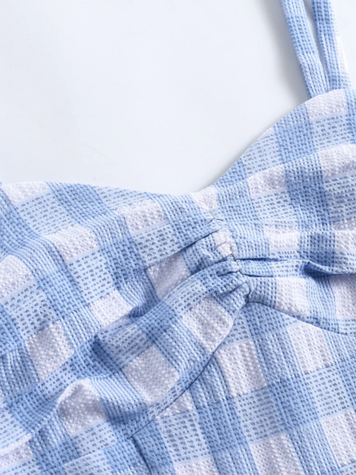 Blue 1950s Spaghetti Strap Plaid Dress - Image 3