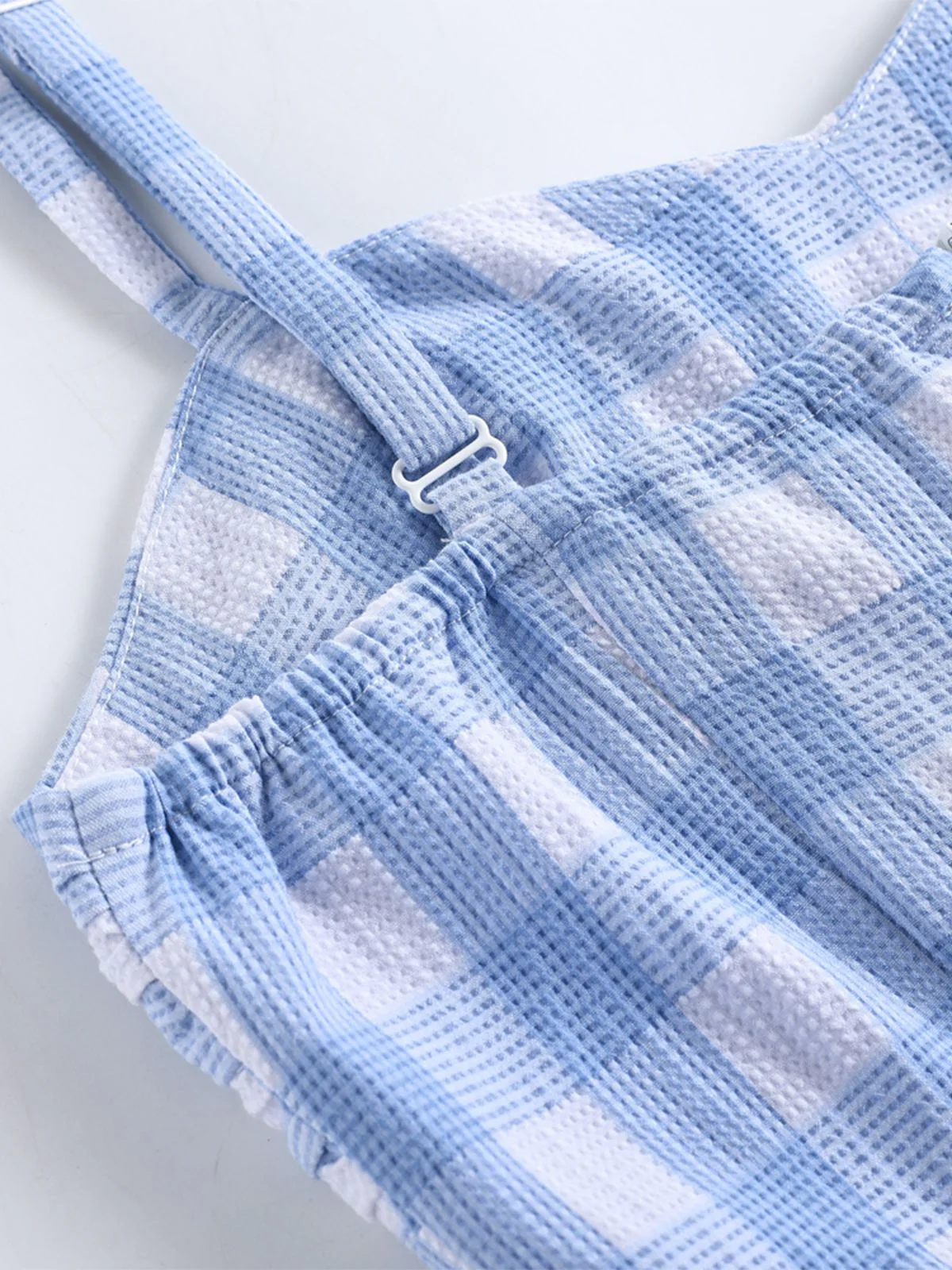 Blue 1950s Spaghetti Strap Plaid Dress - Image 5