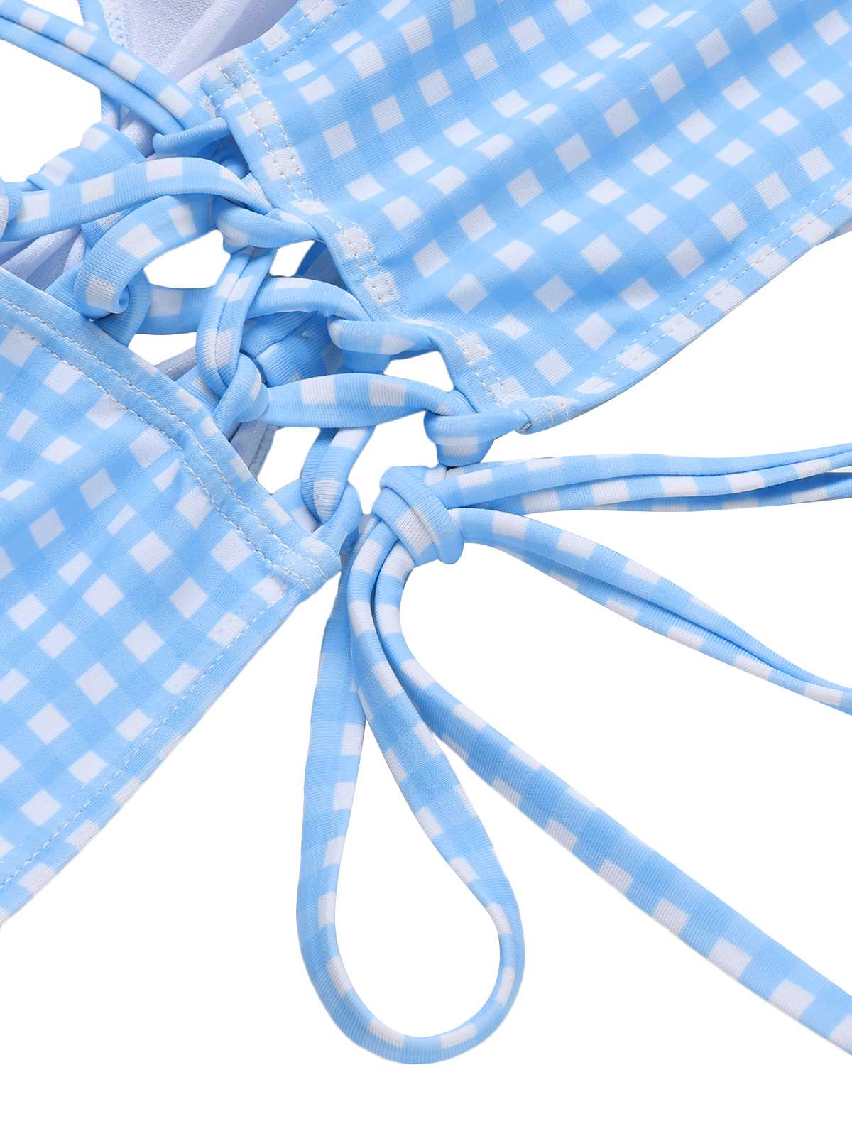 Blue 1950s Spaghetti Strap Plaids Swimsuit - Image 6