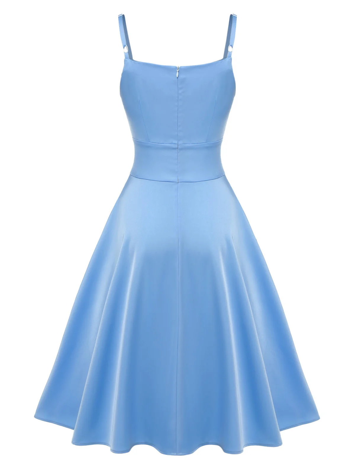Blue 1950s Spaghetti Straps Patchwork Dress - Image 4